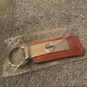 Brown leather Volvo keychain